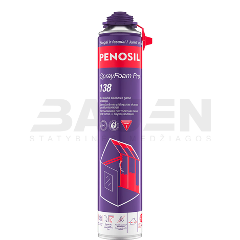 Putos | Purškiama termoizoliacija PENOSIL SprayFoam Pro 138, šviesiai geltona, 810 ml