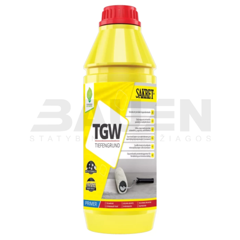 Gruntai | Giluminis gruntas išsitrinantiems paviršiams, SAKRET TGW, 1 Ltr.