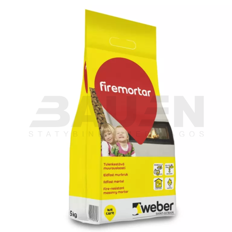 Mūro mišiniai | Ugniai atsparus mūrijimo mišinys WEBER FireMortar, šamotinėms plytoms, 5 Kg.