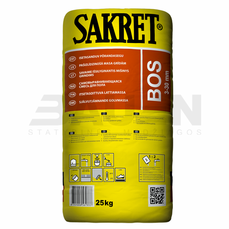 Išlyginamieji mišiniai | Savaime išsilyginantis mišinys grindims SAKRET BOS, 25 Kg.