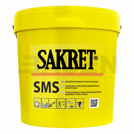 Silikon-silikatinis tinkas | Silikoninis-silikatinis dekoratyvinis tinkas SAKRET SMS L (lietutis 2mm) 25 Kg.