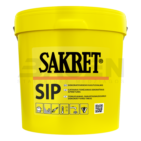 Silikoninis tinkas | Silikoninis dekoratyvinis tinkas SAKRET SIP B (samanėlė 2mm) 25 Kg.