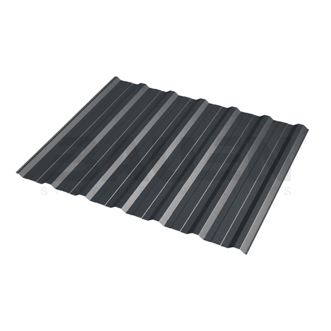 Profiliuota skarda | Profiliuota skarda HANBUD T-18E (0.70mm), 2 rūšis, blizgi grafito pilka (RAL7024), 1185 x 2500 mm.