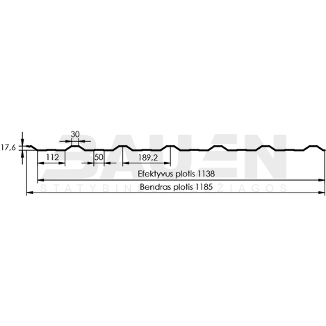 Profiliuota skarda | Profiliuota skarda HANBUD T-18E (0.40mm) matinė antracito (RAL7016), 1185 x 2500 mm.