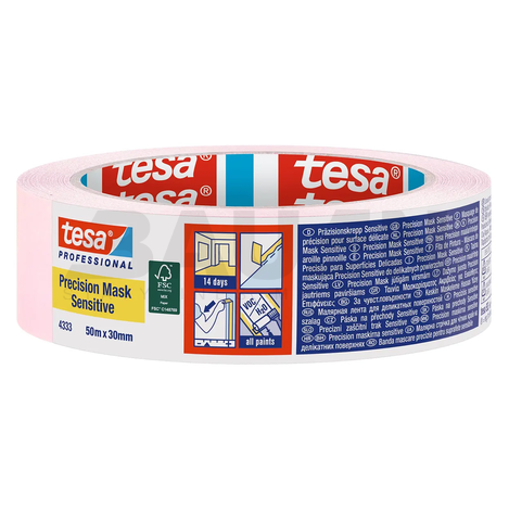 Dažymo juostos | Dažymo juosta jautriems paviršiams TESA Precision Mask Sensitive (4333), vidaus darbams, 50 m x 30 mm., 14 d.