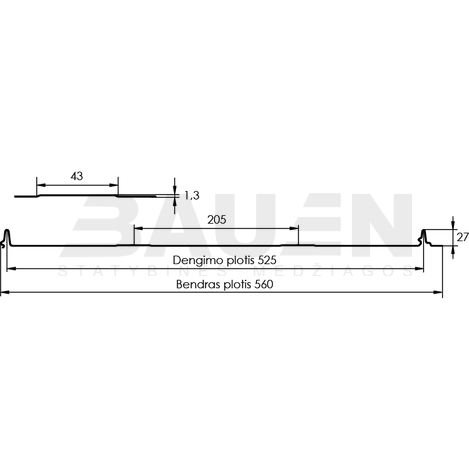 Plieninė danga | Klasikinė skarda Hanbud PHR560 "Trapecija 2" 0,5-0.7 mm., (525mm) tams. pilka, blizgi (RAL7016), m2