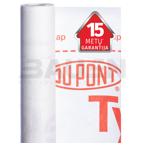 Vėjo izoliacinės plėvelės | DuPont™ Tyvek® FireCurb™ Housewrap – Nedegi Kvėpuojanti Membrana Sienoms (75 m²/rul.)