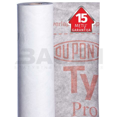 Difuzinės plėvelės | DuPont™ Tyvek® Pro + Tape – Dviejų Sluoksnių Kvėpuojanti Membrana su Lipnia Juosta Stogui ir Sienoms (37,5 m²/rul.)