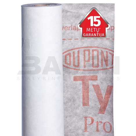 Difuzinės plėvelės | DuPont™ Tyvek® Pro + Tape – Dviejų Sluoksnių Kvėpuojanti Membrana su Lipnia Juosta Stogui ir Sienoms (75 m²/rul.)