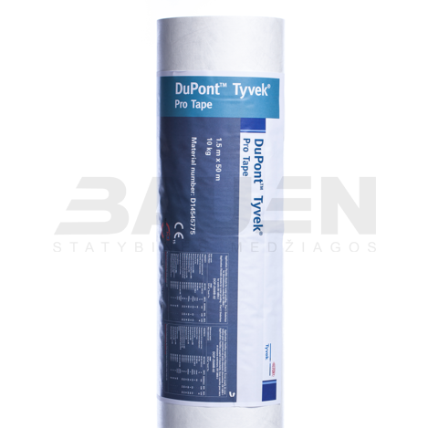 Difuzinės plėvelės | DuPont™ Tyvek® Pro + Tape – Dviejų Sluoksnių Kvėpuojanti Membrana su Lipnia Juosta Stogui ir Sienoms (37,5 m²/rul.)