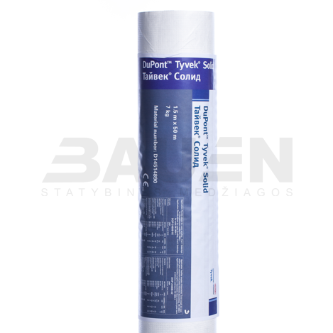 Difuzinės plėvelės | Difuzinė plėvelė TYVEK SOLID 1.5x50 m. (75 m²/rul.)