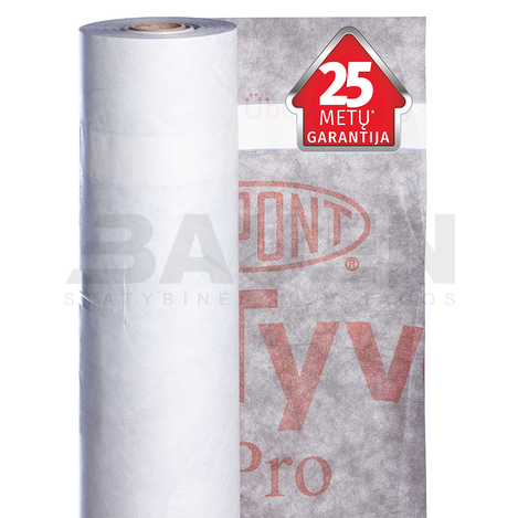 Difuzinės plėvelės | DuPont™ Tyvek® Supro + Tape – Dviejų Sluoksnių Kvėpuojanti Membrana su Lipnia Juosta Stogui ir Sienoms (75 m²/rul.)