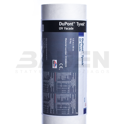 Vėjo izoliacinės plėvelės | DuPont™ Tyvek® UV Facade – kvėpuojanti juoda difuzinė membrana ventiliuojamiems fasadams (150 m2)