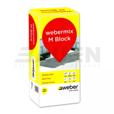 Mūro mišiniai | Plonasluoksniai cementiniai blokelių kliaji WEBERMIX M BLOCK, 25 Kg.