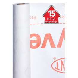 DuPont™ Tyvek® Housewrap – Vieno Sluoksnio Kvėpuojanti Difuzinė Membrana Sienoms (150 m²/rul.)